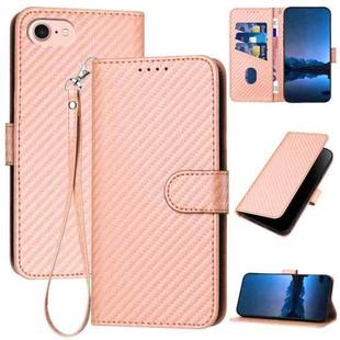 For iPhone SE 2022 / SE 2020 / 8 / 7 YX0070 Carbon Fiber Buckle Leather Phone Case with Lanyard(Pink)