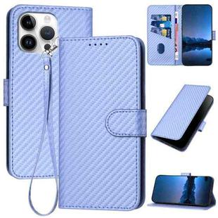 For iPhone 16 Pro Max YX0070 Carbon Fiber Buckle Leather Phone Case with Lanyard(Light Purple)