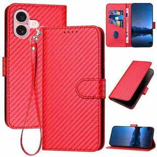 For iPhone 16 YX0070 Carbon Fiber Buckle Leather Phone Case with Lanyard(Red)