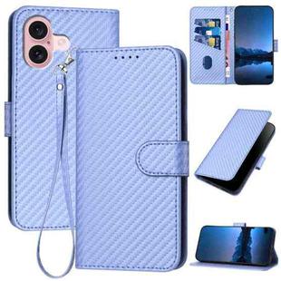 For iPhone 16 YX0070 Carbon Fiber Buckle Leather Phone Case with Lanyard(Light Purple)