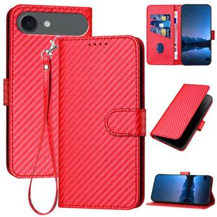 For iPhone 17 Air YX0070 Carbon Fiber Buckle Leather Phone Case with Lanyard(Red)