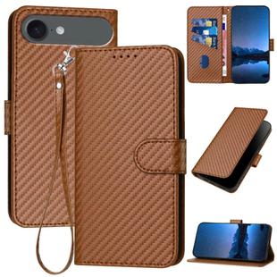 For iPhone 17 Air YX0070 Carbon Fiber Buckle Leather Phone Case with Lanyard(Coffee)