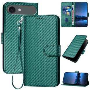 For iPhone 17 Air YX0070 Carbon Fiber Buckle Leather Phone Case with Lanyard(Dark Green)