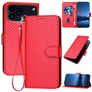 For iPhone 17 Pro Max YX0070 Carbon Fiber Buckle Leather Phone Case with Lanyard(Red)