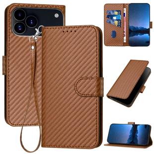 For iPhone 17 Pro Max YX0070 Carbon Fiber Buckle Leather Phone Case with Lanyard(Coffee)