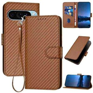 For Google Pixel 9 Pro YX0070 Carbon Fiber Buckle Leather Phone Case with Lanyard(Coffee)