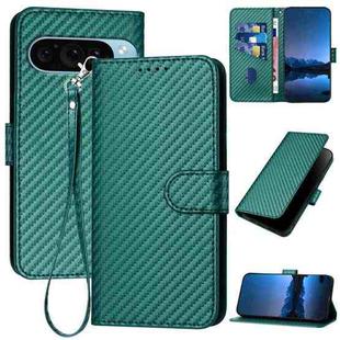 For Google Pixel 9 Pro YX0070 Carbon Fiber Buckle Leather Phone Case with Lanyard(Dark Green)