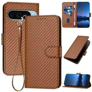 For Google Pixel 9 YX0070 Carbon Fiber Buckle Leather Phone Case with Lanyard(Coffee)