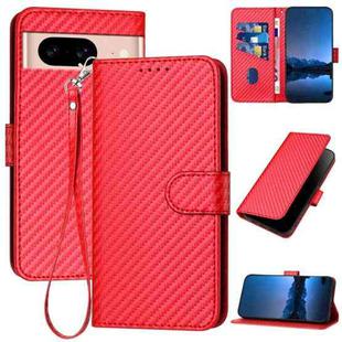 For Google Pixel 8a YX0070 Carbon Fiber Buckle Leather Phone Case with Lanyard(Red)