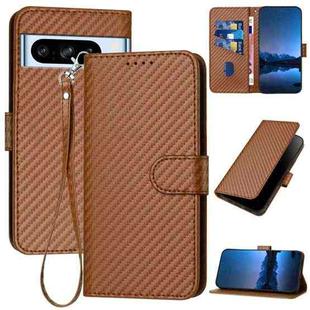 For Google Pixel 8 Pro YX0070 Carbon Fiber Buckle Leather Phone Case with Lanyard(Coffee)