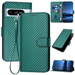 For Google Pixel 8 Pro YX0070 Carbon Fiber Buckle Leather Phone Case with Lanyard(Dark Green)