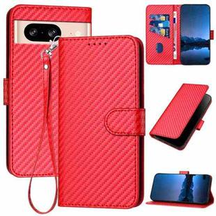 For Google Pixel 8 YX0070 Carbon Fiber Buckle Leather Phone Case with Lanyard(Red)