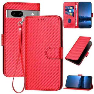 For Google Pixel 7a YX0070 Carbon Fiber Buckle Leather Phone Case with Lanyard(Red)