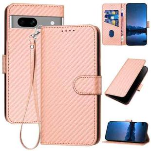 For Google Pixel 7a YX0070 Carbon Fiber Buckle Leather Phone Case with Lanyard(Pink)