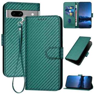 For Google Pixel 7a YX0070 Carbon Fiber Buckle Leather Phone Case with Lanyard(Dark Green)