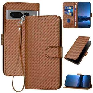 For Google Pixel 7 Pro YX0070 Carbon Fiber Buckle Leather Phone Case with Lanyard(Coffee)