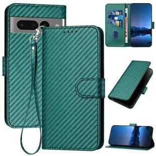 For Google Pixel 7 Pro YX0070 Carbon Fiber Buckle Leather Phone Case with Lanyard(Dark Green)