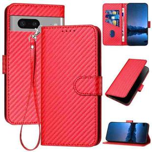 For Google Pixel 7 YX0070 Carbon Fiber Buckle Leather Phone Case with Lanyard(Red)