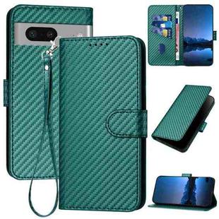 For Google Pixel 7 YX0070 Carbon Fiber Buckle Leather Phone Case with Lanyard(Dark Green)