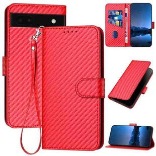 For Google Pixel 6a YX0070 Carbon Fiber Buckle Leather Phone Case with Lanyard(Red)