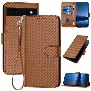 For Google Pixel 6a YX0070 Carbon Fiber Buckle Leather Phone Case with Lanyard(Coffee)