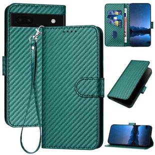 For Google Pixel 6a YX0070 Carbon Fiber Buckle Leather Phone Case with Lanyard(Dark Green)