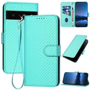 For Google Pixel 6 Pro YX0070 Carbon Fiber Buckle Leather Phone Case with Lanyard(Light Blue)