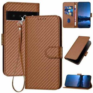 For Google Pixel 6 Pro YX0070 Carbon Fiber Buckle Leather Phone Case with Lanyard(Coffee)