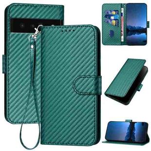 For Google Pixel 6 Pro YX0070 Carbon Fiber Buckle Leather Phone Case with Lanyard(Dark Green)