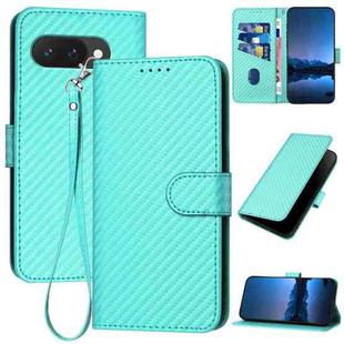 For Google Pixel 9a YX0070 Carbon Fiber Buckle Leather Phone Case with Lanyard(Light Blue)