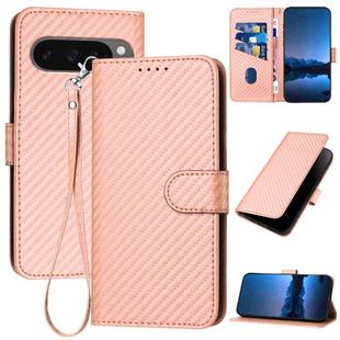 For Google Pixel 10 Pro XL YX0070 Carbon Fiber Buckle Leather Phone Case with Lanyard(Pink)
