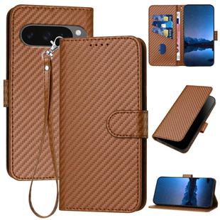 For Google Pixel 10 / Pixel 10 Pro YX0070 Carbon Fiber Buckle Leather Phone Case with Lanyard(Coffee)