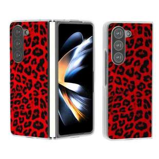 For Samsung Galaxy Z Fold5 Frosted Transparent Edge Leopard Print Phone Case(Red)