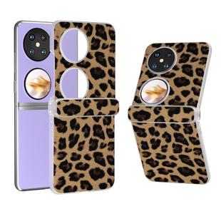 For Huawei Pocket 2 Three Parts Frosted Transparent Frame Leopard Pattern Phone Case(Gold Leopard)