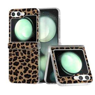 For Samsung Galaxy Z Fold5 Three Parts Frosted Transparent Frame Leopard Pattern Phone Case(Gold Leopard)