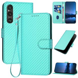 For Sony Xperia 1 V 2023 YX0070 Carbon Fiber Buckle Leather Phone Case with Lanyard(Light Blue)