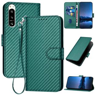 For Sony Xperia 5 IV YX0070 Carbon Fiber Buckle Leather Phone Case with Lanyard(Dark Green)