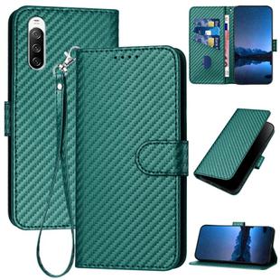 For Sony Xperia 10 III YX0070 Carbon Fiber Buckle Leather Phone Case with Lanyard(Dark Green)