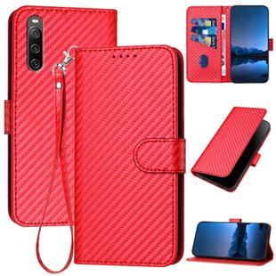 For Sony Xperia 10 IV YX0070 Carbon Fiber Buckle Leather Phone Case with Lanyard(Red)