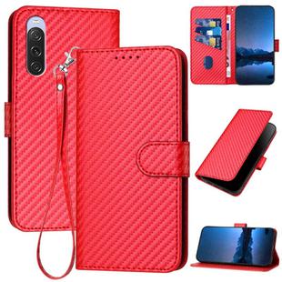 For Sony Xperia 10 V 2023 YX0070 Carbon Fiber Buckle Leather Phone Case with Lanyard(Red)