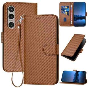 For Sony Xperia 1 VI YX0070 Carbon Fiber Buckle Leather Phone Case with Lanyard(Coffee)