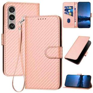 For Sony Xperia 1 VI YX0070 Carbon Fiber Buckle Leather Phone Case with Lanyard(Pink)