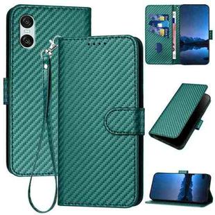 For Sony Xperia 10 VI YX0070 Carbon Fiber Buckle Leather Phone Case with Lanyard(Dark Green)