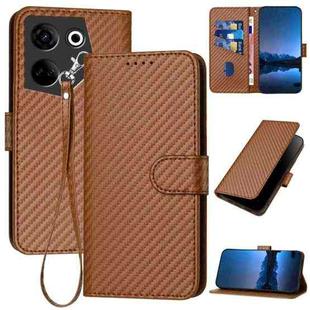 For Tecno Camon 20 / 20 Pro 4G YX0070 Carbon Fiber Buckle Leather Phone Case with Lanyard(Coffee)