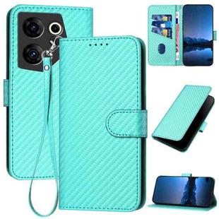 For Tecno Camon 20 Premier YX0070 Carbon Fiber Buckle Leather Phone Case with Lanyard(Light Blue)