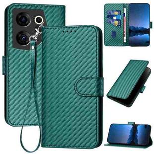 For Tecno Camon 20 Premier YX0070 Carbon Fiber Buckle Leather Phone Case with Lanyard(Dark Green)