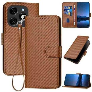 For Tecno Spark 20 YX0070 Carbon Fiber Buckle Leather Phone Case with Lanyard(Coffee)