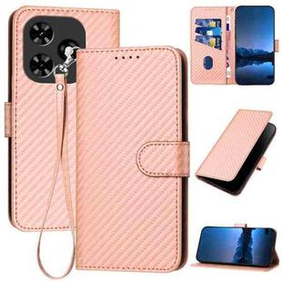 For Tecno Spark Go 2024 YX0070 Carbon Fiber Buckle Leather Phone Case with Lanyard(Pink)