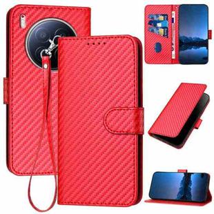 For Tecno Camon 40 Premier YX0070 Carbon Fiber Buckle Leather Phone Case with Lanyard(Red)