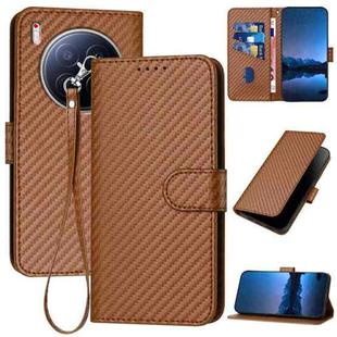 For Tecno Camon 40 Premier YX0070 Carbon Fiber Buckle Leather Phone Case with Lanyard(Coffee)